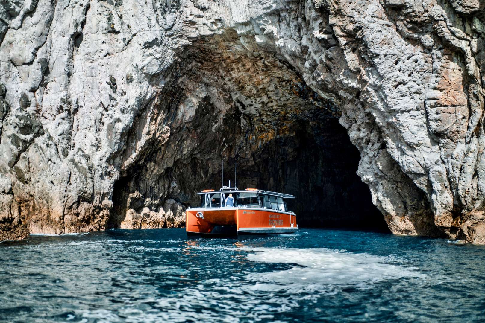 Scenic view of Cathedral Cove cliffs from the tour boat.